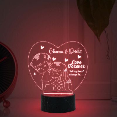 Love Forever Couple Night lamp with Multicolored Light Customized with Name Gift for Loveable Person